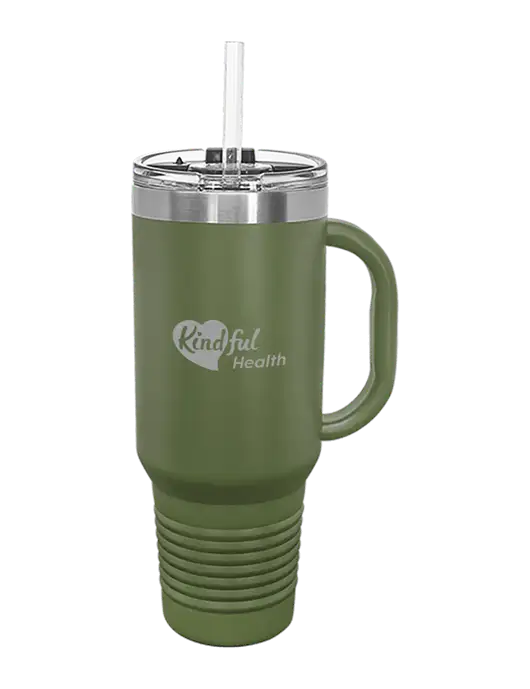 Polar Camel 40 oz. Powder Coated Vacuum Insulated Olive Travel Mug with Straw w/Kindful Health Logo
