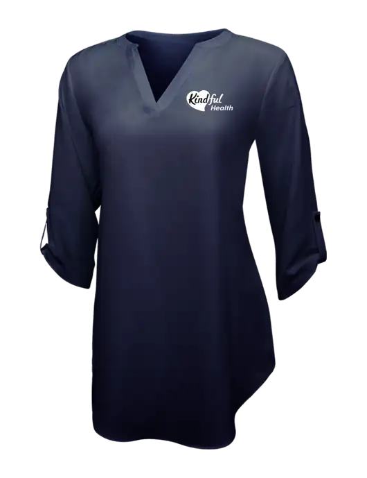 Navy Womens 3/4 Sleeve Tunic Blouse w/Kindful Health Logo