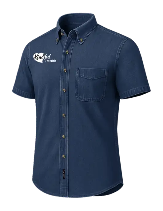Short Sleeve Navy Denim Shirt w/Kindful Health Logo