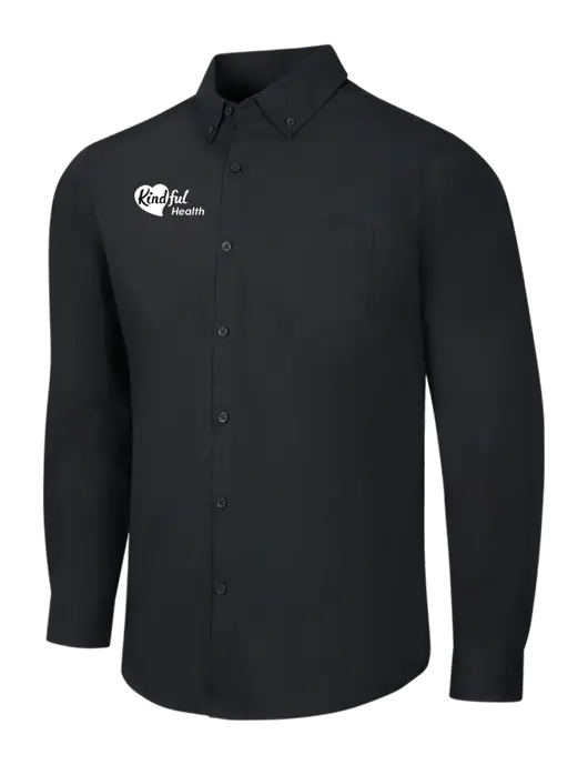 Black Long Sleeve Carefree Poplin Shirt w/Kindful Health Logo