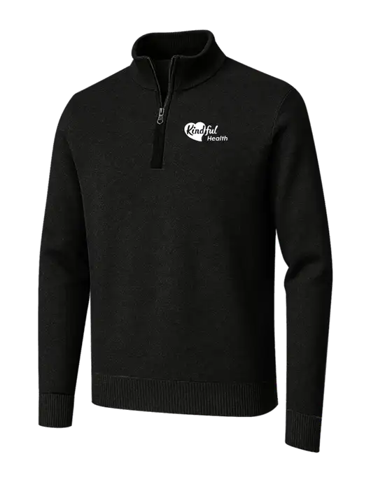 Brooks Brothers Black Washable Merino Birdseye 1/4-Zip Sweater w/Kindful Health Logo