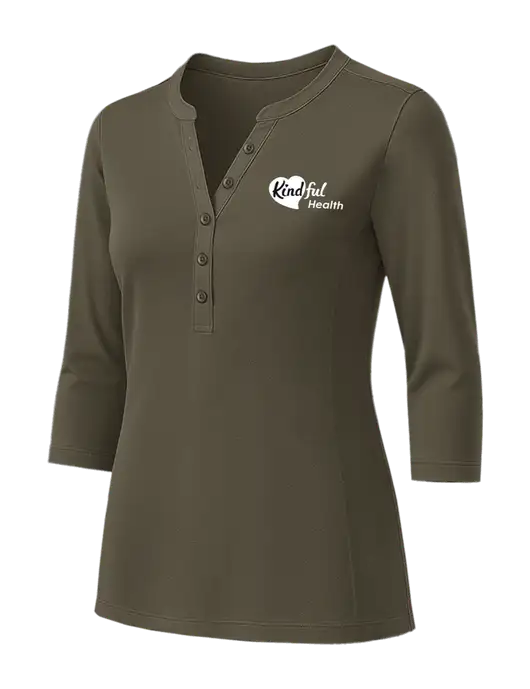 Womens Dark Olive UV Choice Pique Henley w/Kindful Health Logo