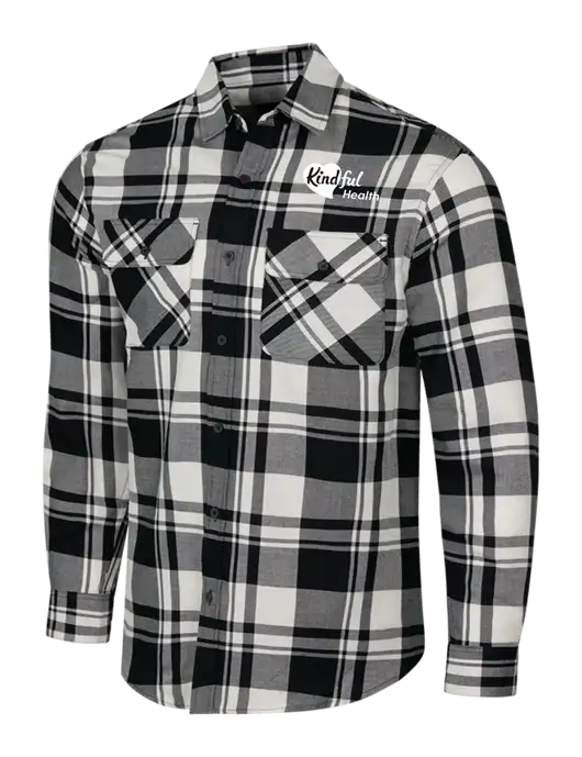 White/Black Plaid Flannel Shirt w/Kindful Health Logo