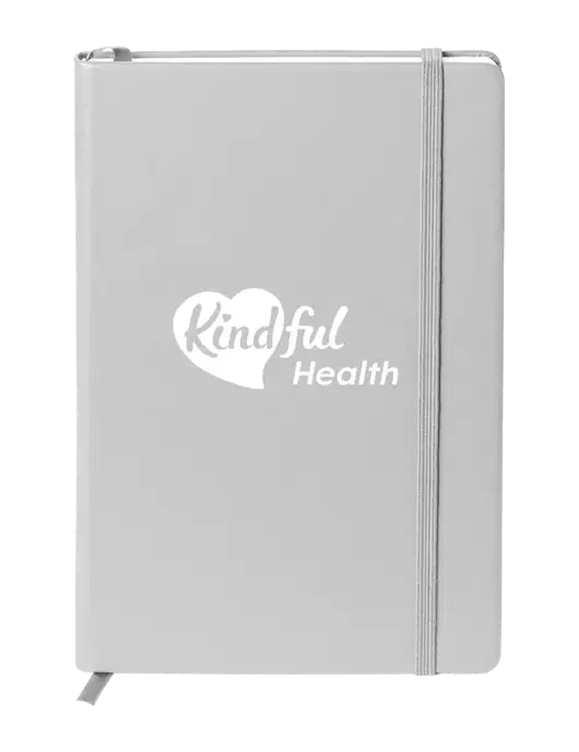Neoskin Silver Hard Cover Journal 5.75 x 8.375
 w/Kindful Health Logo