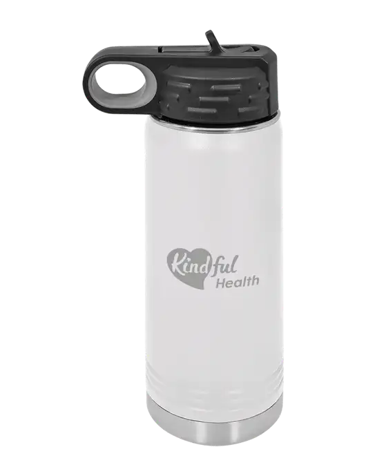 Polar Camel 20 oz Powder Coated White Vacuum Insulated Water Bottle w/Kindful Health Logo