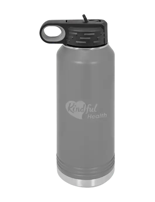 Polar Camel 32 oz Powder Coated Grey Vacuum Insulated Water Bottle w/Kindful Health Logo