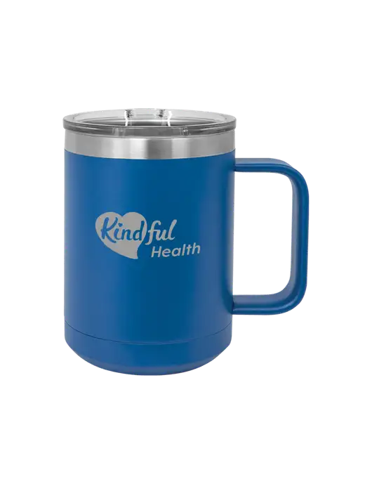 Polar Camel 15 oz Powder Coated Royal Vacuum Insulated Mug with Slider Lid w/Kindful Health Logo