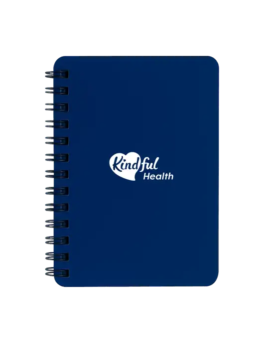 Sturdy Navy Blue Hardcover Notebook, 5.25 x 7 w/Kindful Health Logo
