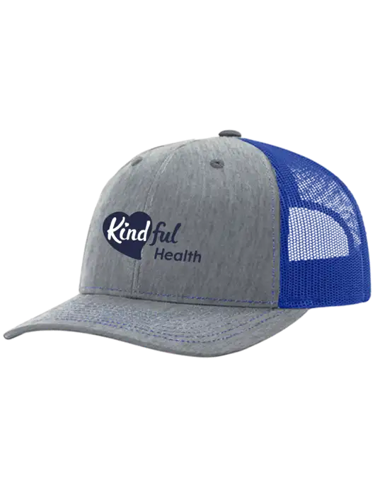 Richardson Adjustable Snapback Original 112 Trucker Cap Heather Light Grey w/Royal Mesh w/Kindful Health Logo
