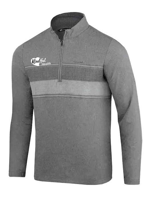 TravisMathew Balboa Chest Stripe Dark Grey Heather Quarter Zip w/Kindful Health Logo