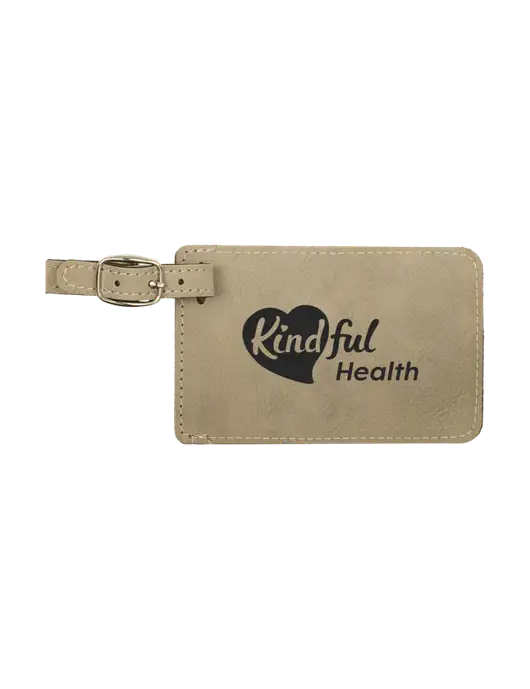 Tan Leatherette Luggage Tag w/Kindful Health Logo