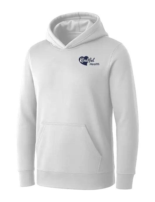 Womens White Core Fleece Pullover Hooded Sweatshirt w/Kindful Health Logo