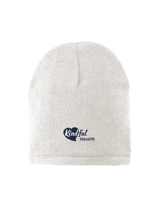 White Fleece-Lined Beanie Cap w/Kindful Health Logo