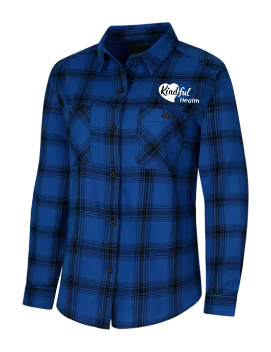 Womens Royal/Black Plaid Flannel Shirt w/Kindful Health Logo