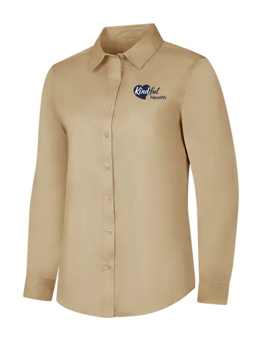 Dark Tan Womens Long Sleeve Superpro React Twill Shirt w/Kindful Health Logo