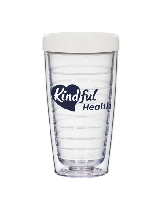 16 oz Trivex Double Wall Tumbler with White Travel Lid w/Kindful Health Logo