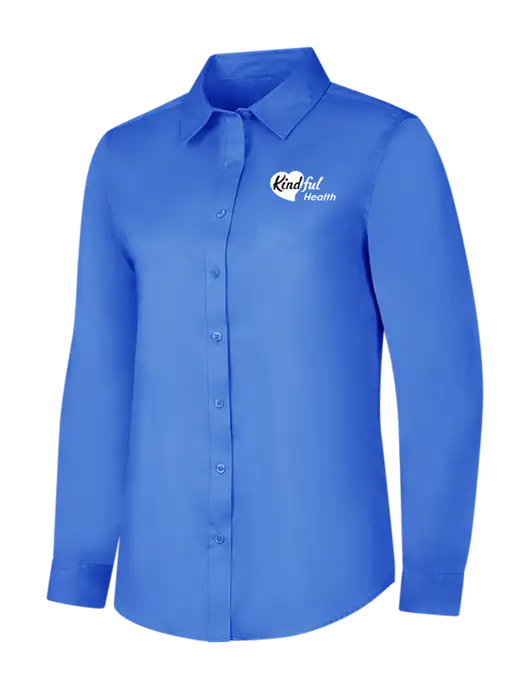 Dark Carolina Blue Womens Long Sleeve Superpro React Twill Shirt w/Kindful Health Logo