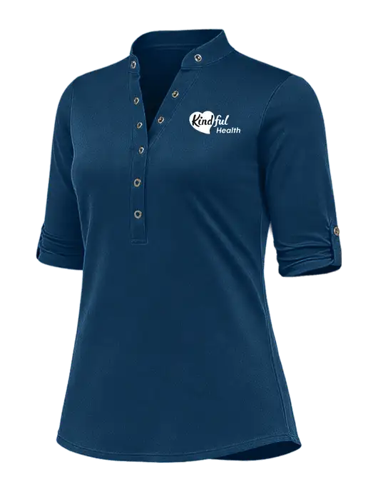 OGIO Womens Crush Henley Light Navy 3/4 Sleeve Shirt w/Kindful Health Logo