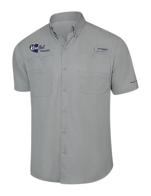 Columbia Light Grey PFG Tamiami II Short Sleeve Shirt w/Kindful Health Logo