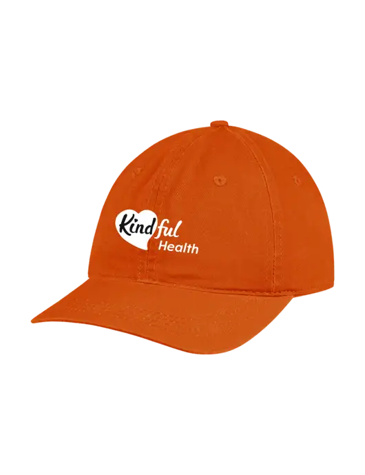 Garment Washed Unstructured Twill Orange Cap w/Kindful Health Logo