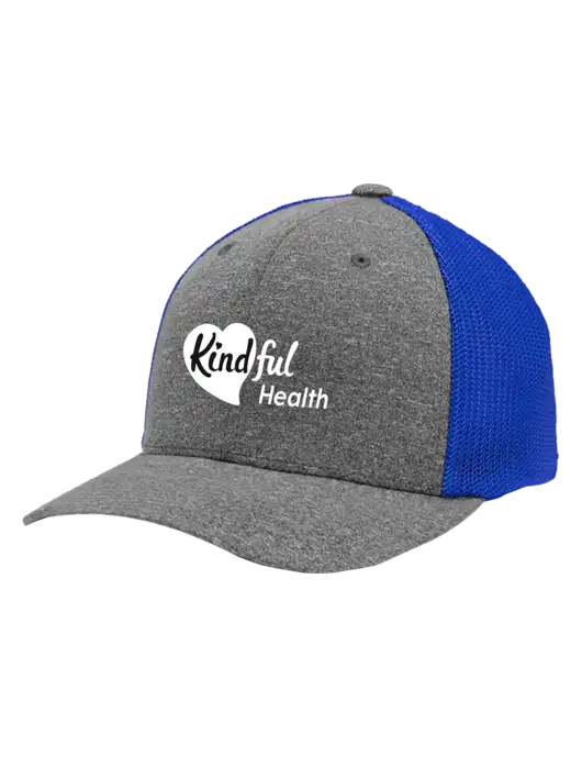 Flexfit Royal/Medium Grey Heather Melange Mesh Back Trucker Cap w/Kindful Health Logo