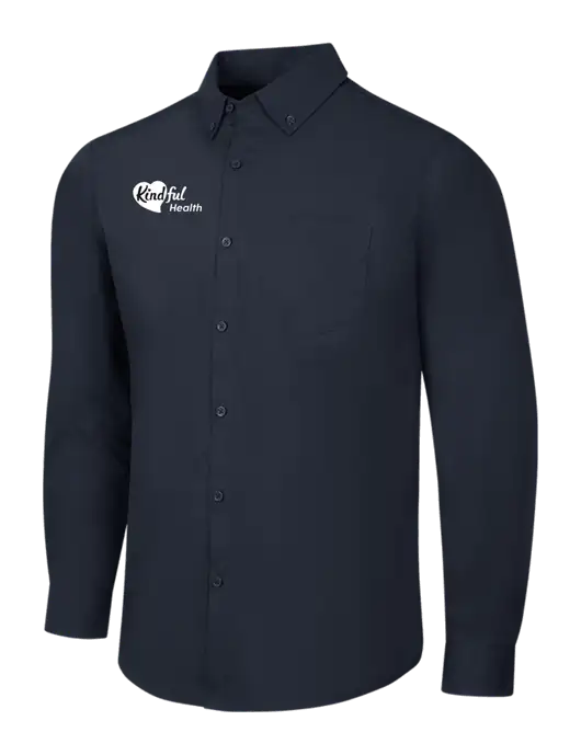 Navy Long Sleeve Carefree Poplin Shirt w/Kindful Health Logo