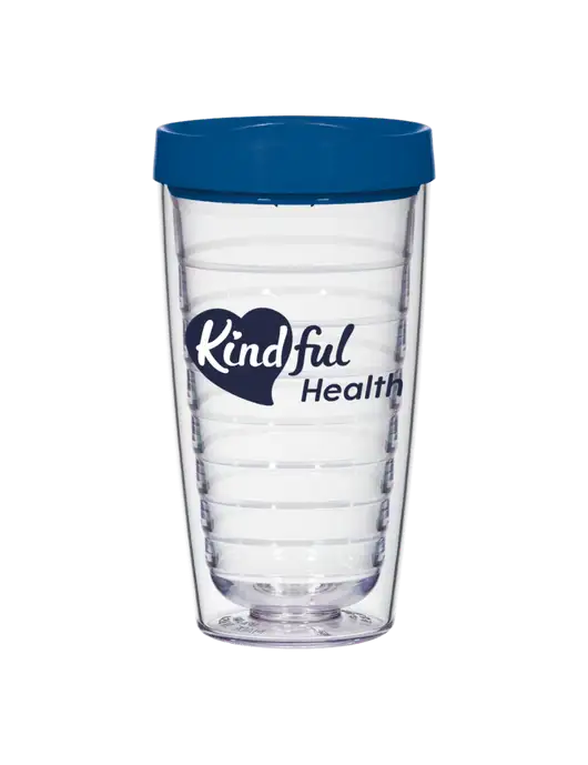 16 oz Trivex Double Wall Tumbler with Light Navy Travel Lid w/Kindful Health Logo