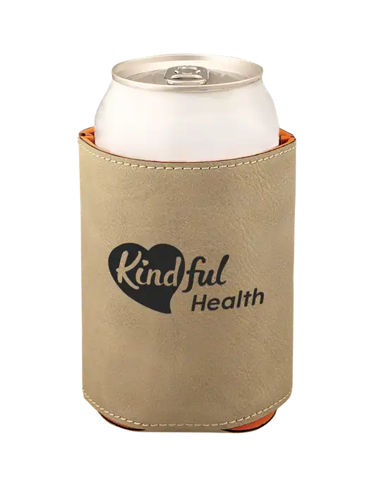 Tan Leatherette Beverage Holder w/Kindful Health Logo