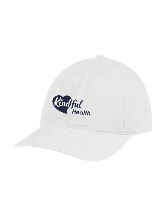 Garment Washed Unstructured Twill White Cap w/Kindful Health Logo