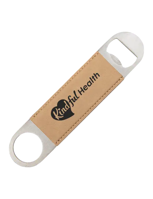 Tan Leatherette Bottle Opener w/Kindful Health Logo