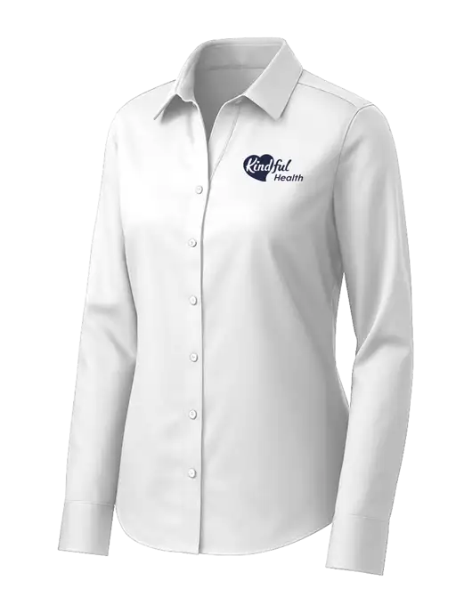Brooks Brothers Womens White Wrinkle-Free Stretch Pinpoint Shirt w/Kindful Health Logo