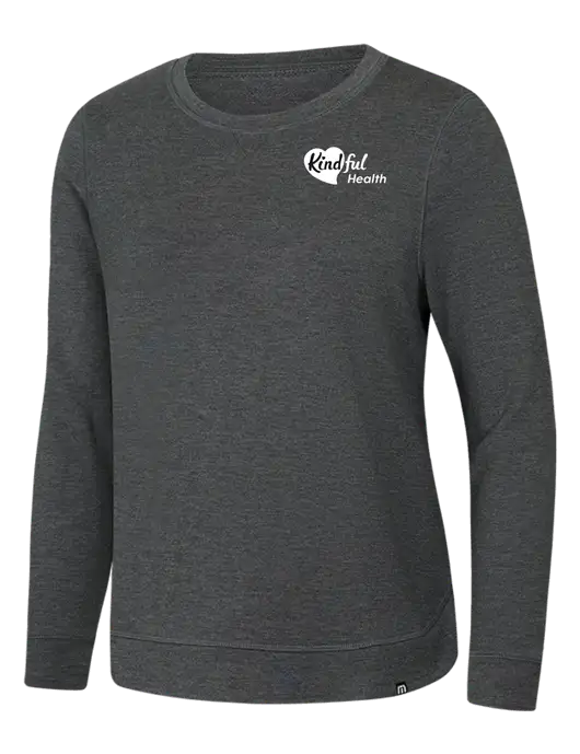 TravisMathew Womens Dark Grey Heather Lightweight Long Weekend Crew w/Kindful Health Logo