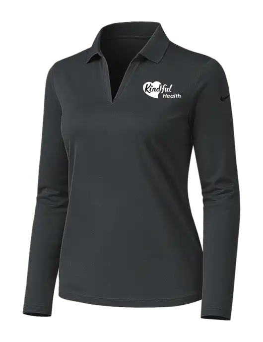 Nike Womens Dark Grey Dri-FIT Micro Pique 2.0 Long Sleeve Polo w/Kindful Health Logo