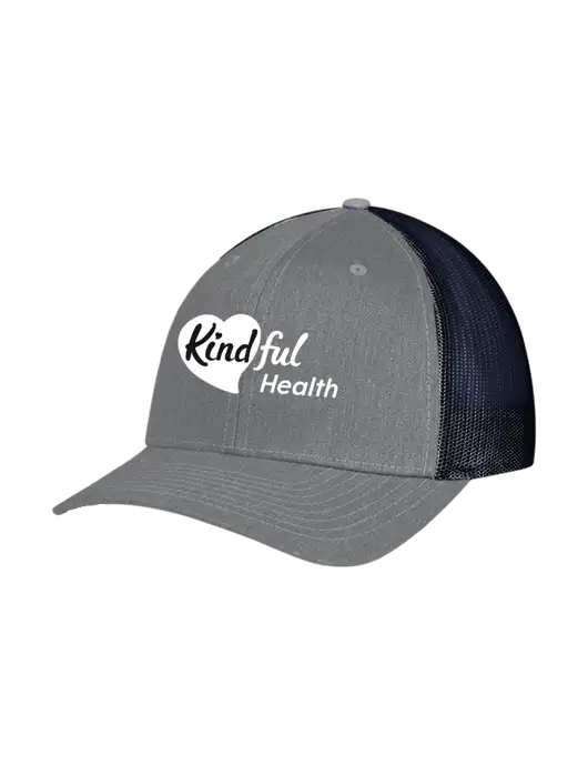 Richardson Adjustable Snapback Original 112 Trucker Cap Heather Grey w/Navy Mesh w/Kindful Health Logo