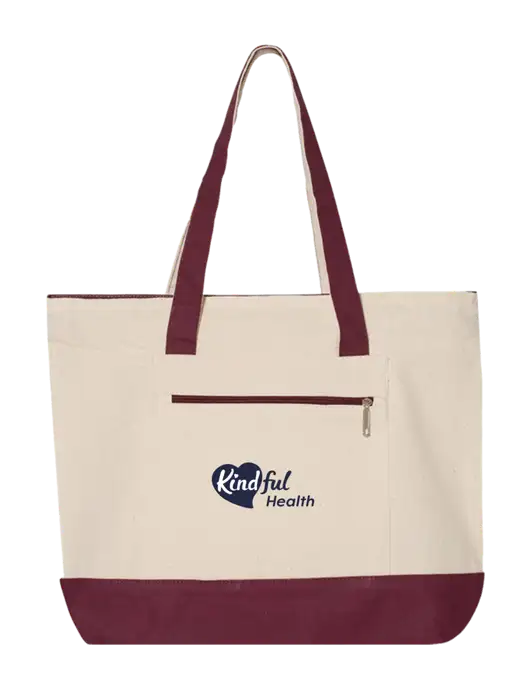Natural/Maroon Zippered Tote  w/Kindful Health Logo
