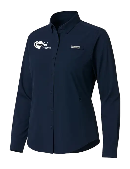 Columbia Navy Womens PFG Tamiami II Long Sleeve Shirt w/Kindful Health Logo