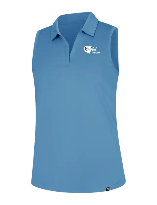 TravisMathew Womens Light Blue Heather Coto Performance Sleeveless Polo w/Kindful Health Logo