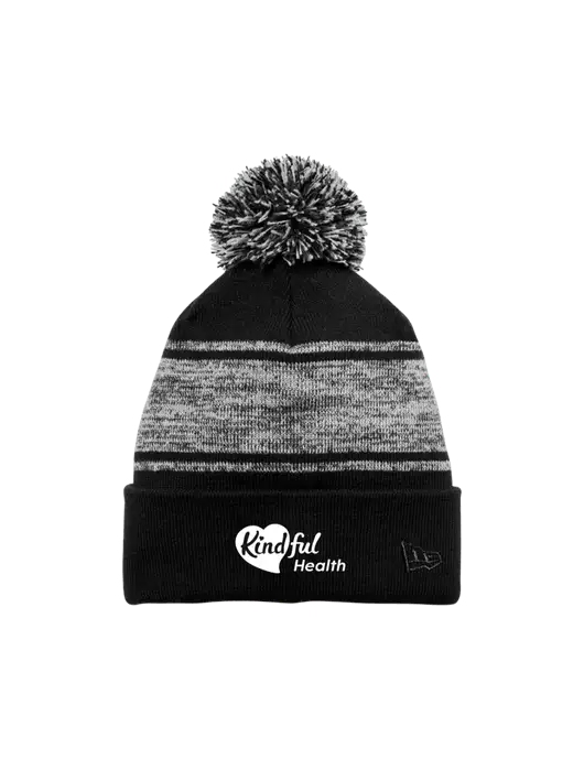 New Era Black/Charcoal Knit Chilled Pom Beanie w/Kindful Health Logo