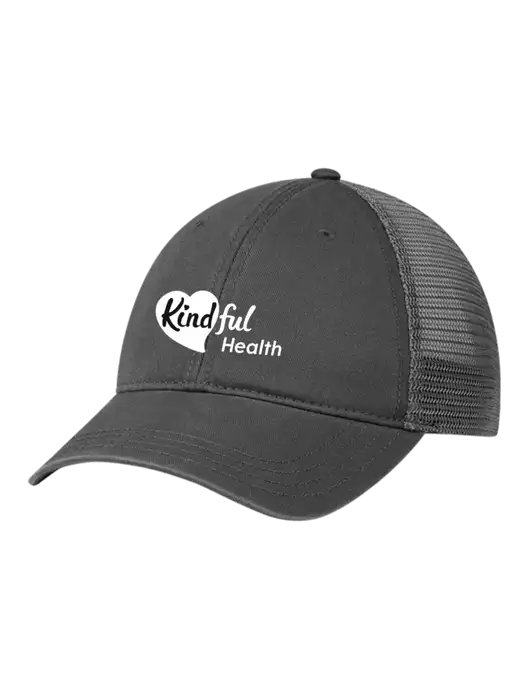 Richardson 111 Garment Washed Trucker Cap Charcoal w/Charcoal Mesh w/Kindful Health Logo