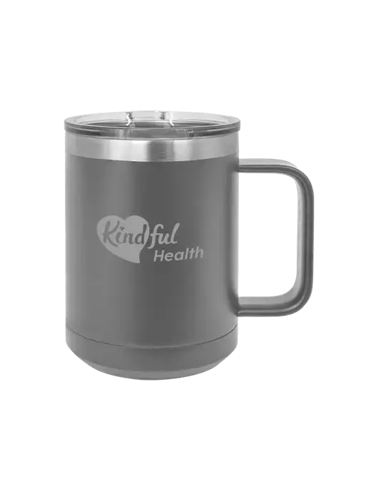 Polar Camel 15 oz Powder Coated Grey Vacuum Insulated Mug with Slider Lid w/Kindful Health Logo