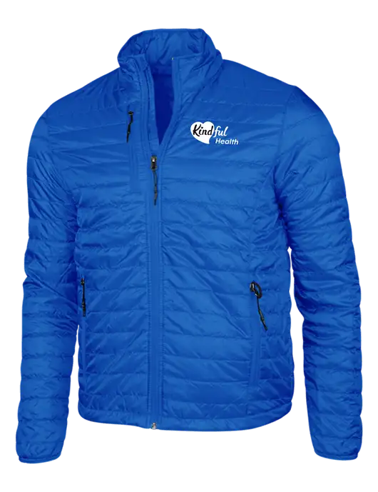 Dark Royal Blue Puffy Packable Jacket w/Kindful Health Logo