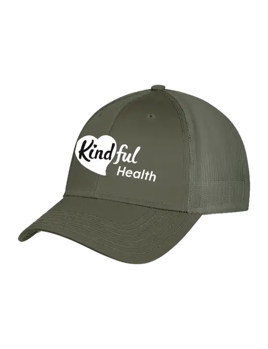 Olive Green Mesh Trucker Cap Snap Back w/Kindful Health Logo