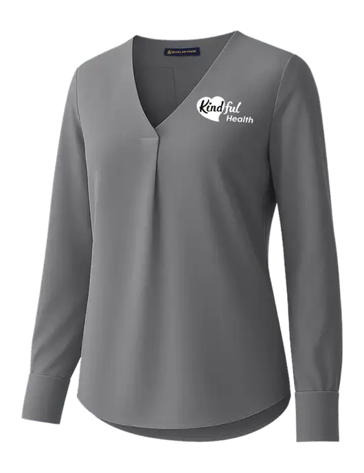 Brooks Brothers Womens Medium Grey Open-Neck Satin Blouse  w/Kindful Health Logo