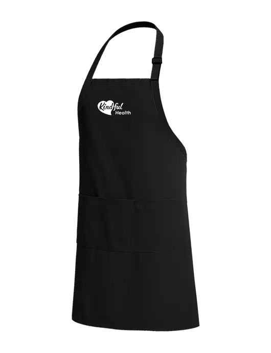 Easy Care Extra Long Bib Black Apron with Stain Release w/Kindful Health Logo