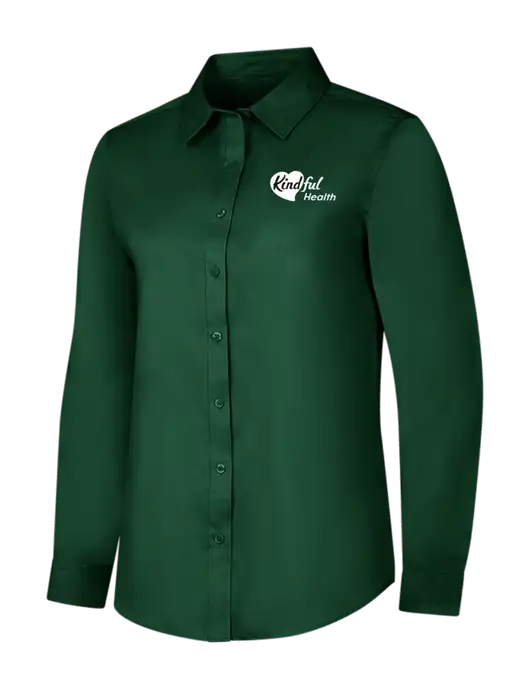 Dark Green Womens Long Sleeve Superpro React Twill Shirt w/Kindful Health Logo