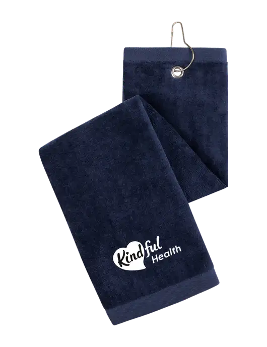 Navy Tri-Fold Golf Towel with Grommet w/Kindful Health Logo