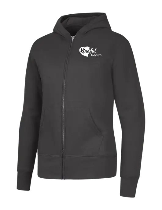 Charcoal Womens Core Fleece Full-Zip Hooded Sweatshirt w/Kindful Health Logo