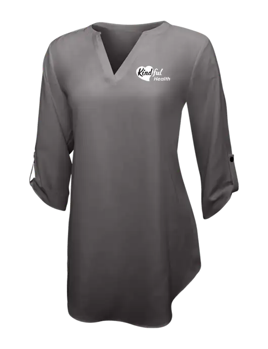 Dark Grey Womens 3/4 Sleeve Tunic Blouse w/Kindful Health Logo