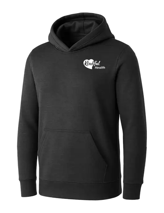 Womens Dark Grey Heather Core Fleece Pullover Hooded Sweatshirt w/Kindful Health Logo