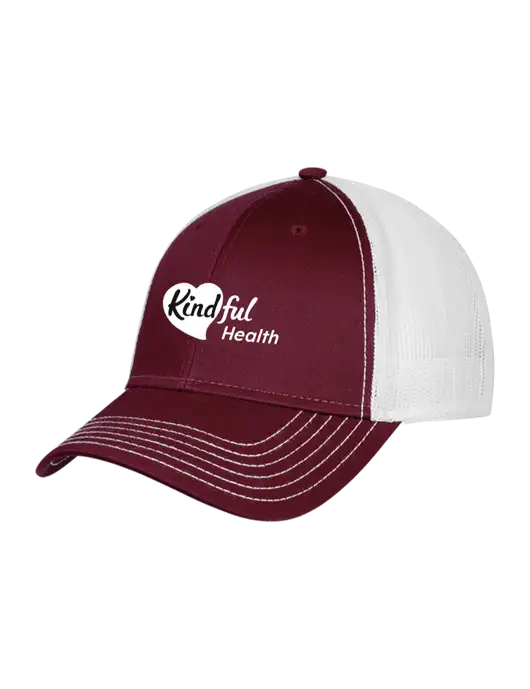 Maroon/Maroon/White Mesh Trucker Cap Snap Back w/Kindful Health Logo